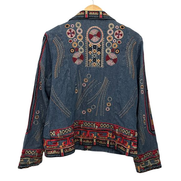 Coldwater Creek Denim Embroidered Snap Art to Wear Short Lightweight Jacket M - Picture 2 of 7